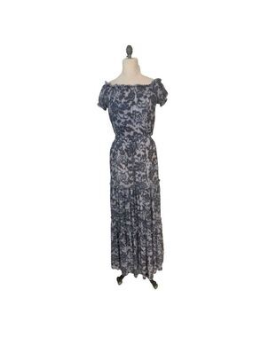 Boston Proper Blue Off shoulder tie dye Maxi Dress Small